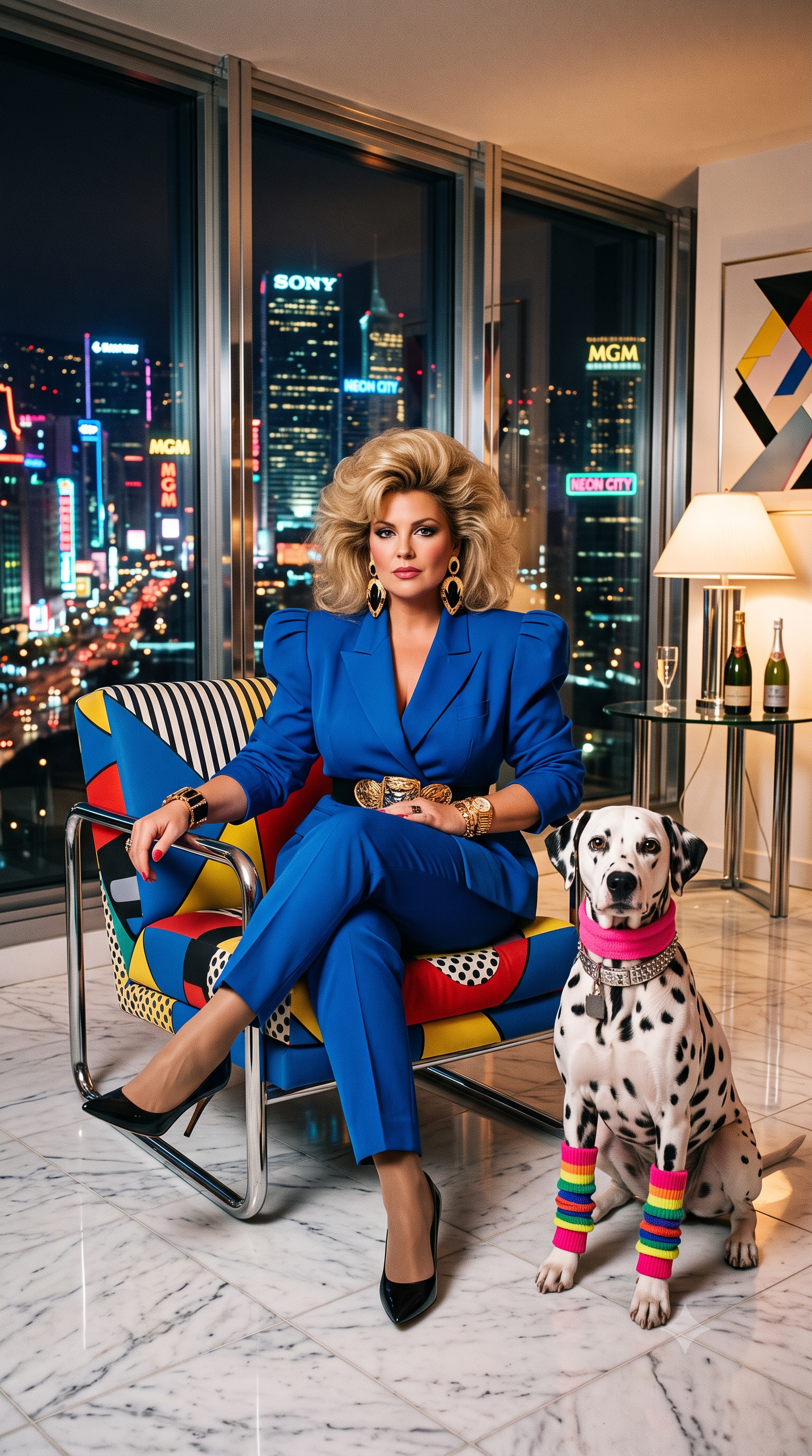 80s stijl - vrouw met hond