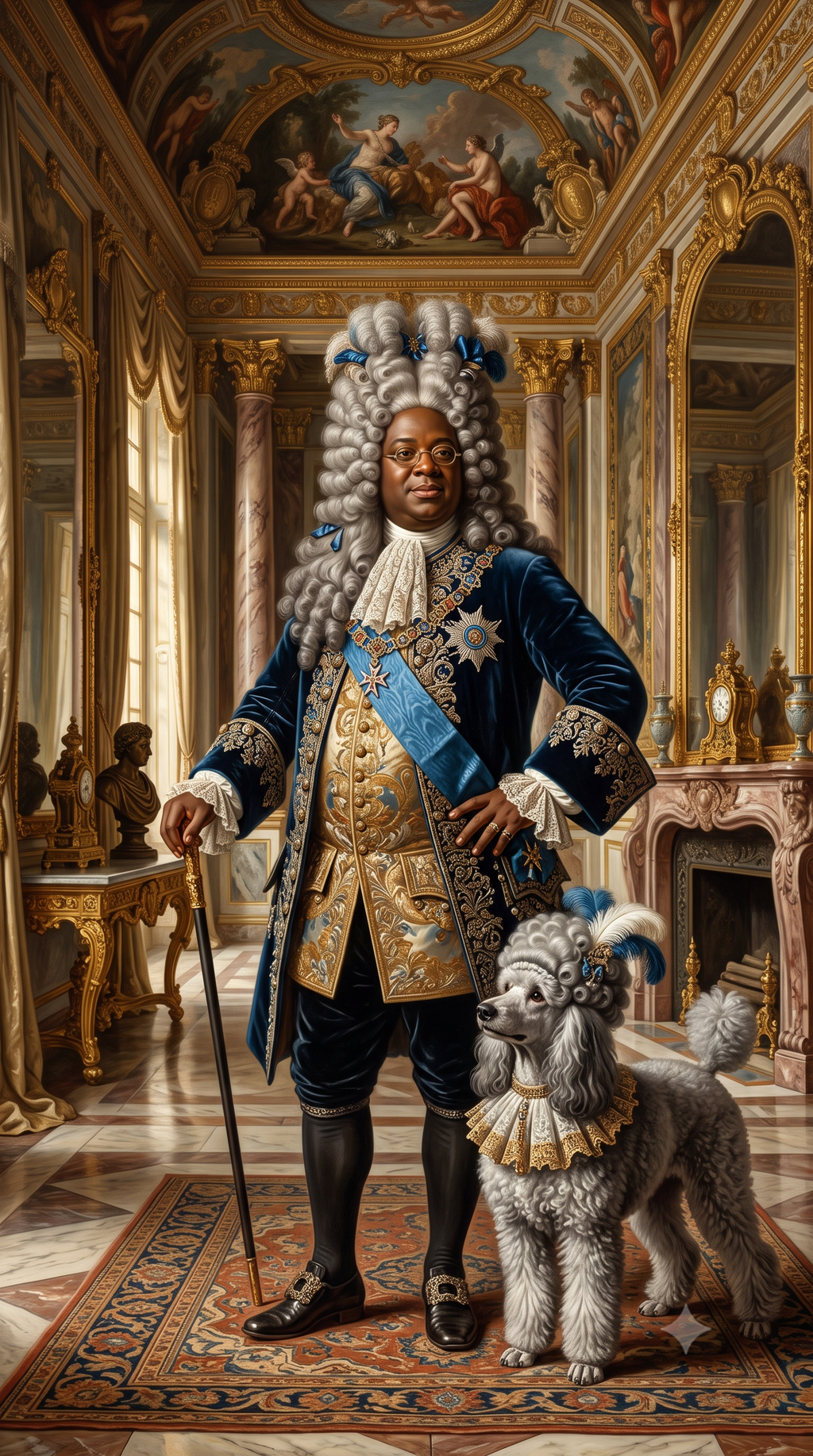 Louis XIV stijl - man met poedel