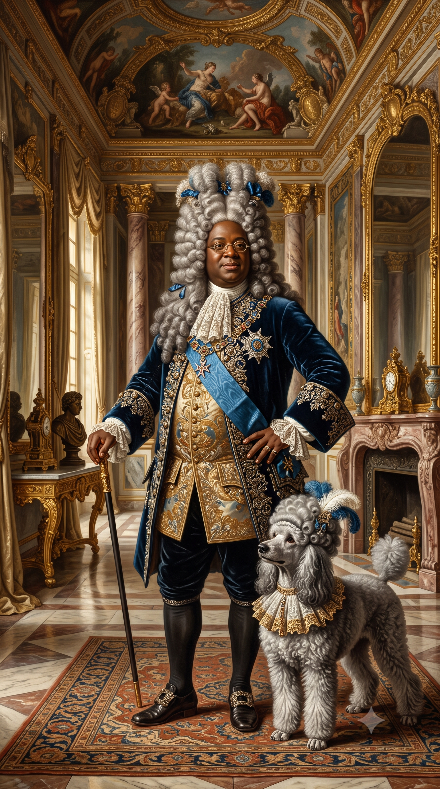 Louis XIV stijl - man met poedel