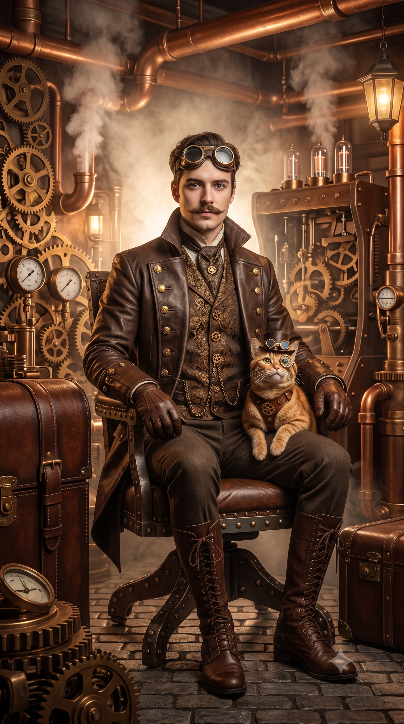 Steampunk stijl - man met kat