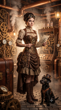 Steampunk stijl - vrouw met hond